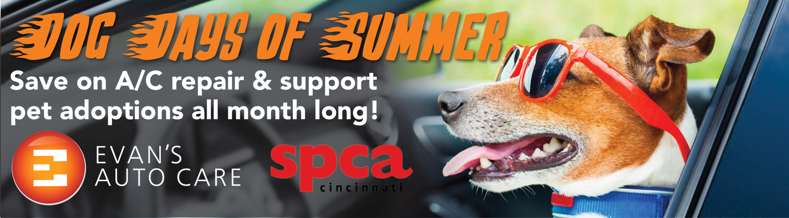 Dog Days of Summer at Evan's Auto Care. Save on A/C repair during July.